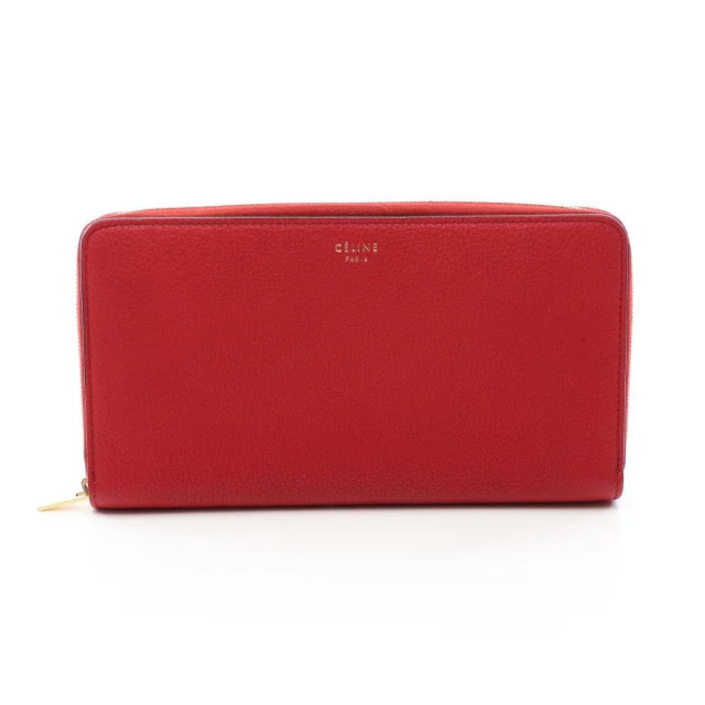 Celine Round Long Wallet Leather Red